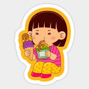 girl kids eating ice cream Sticker